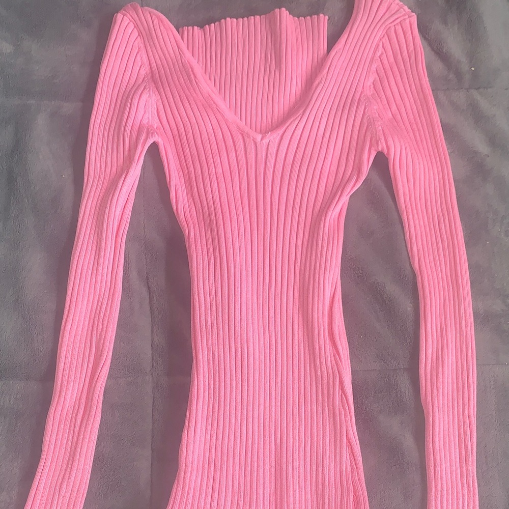 Fashion Nova TIGHT Pink V-Neck Ribbed dress